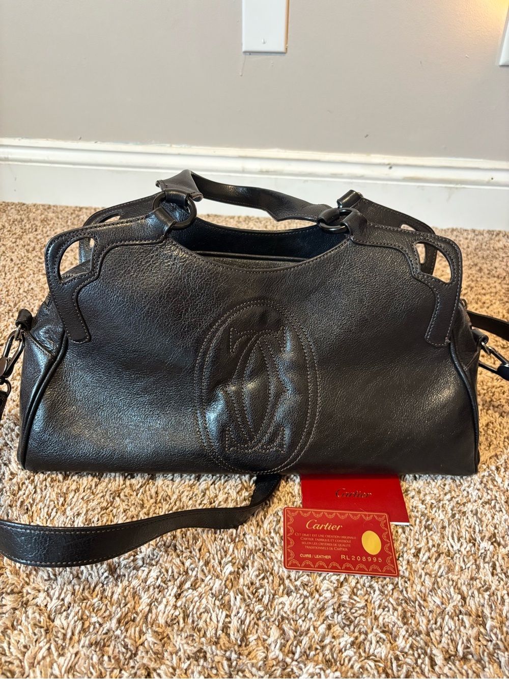 Cartier Black Leather Satchel with Top Handles and Detachable Strap - Picture 4 of 9